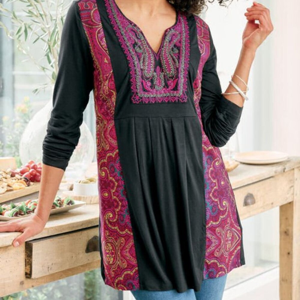 Soft Surroundings Patchwork Tunic Dress Size L Be… - image 6